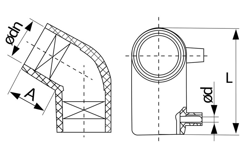 Polyfit Fabrication - 45deg Elbow drawing