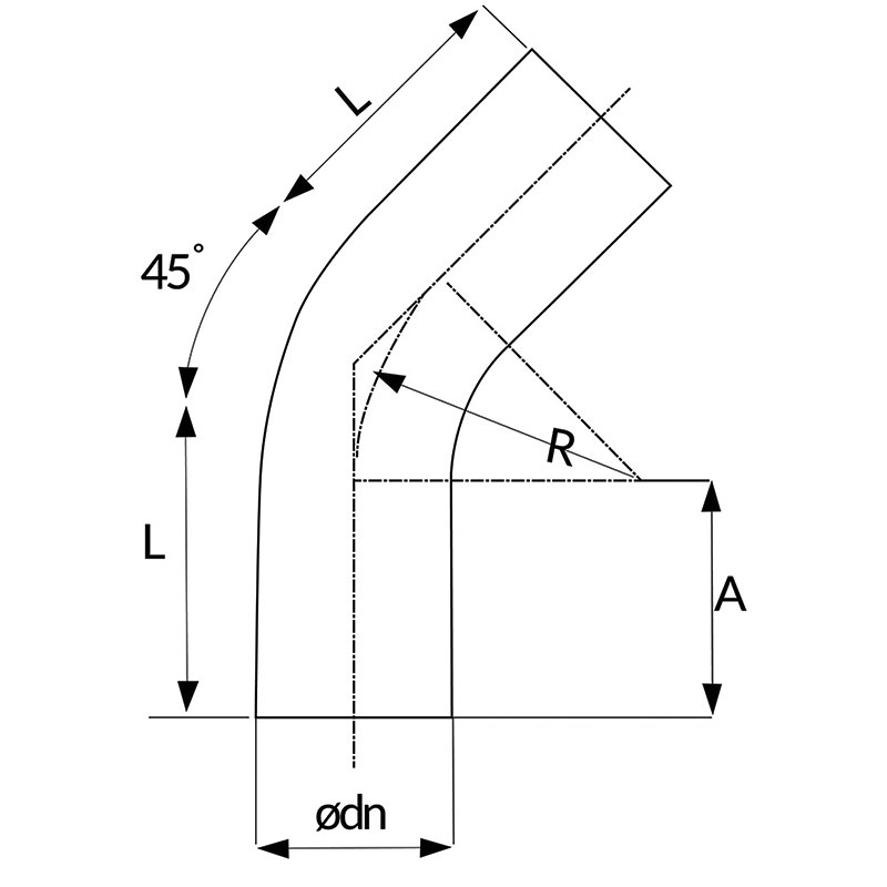 Polyfit Fabrication - 45deg Sweep Bends Drawing